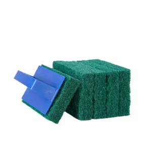 Replaceable 15*9*2cm Nylon Scrubbing Sponges with Hooked Plastic Handle for Bathroom and Kitchen Cleaning