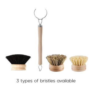 Replaceable Dish Brush with Long Wooden Handle Household Kitchen Cleaning Tool