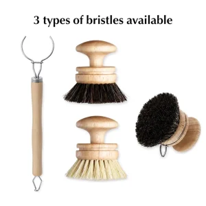 Replaceable Horsehair Bristle Long Handle Detachable Pot Scrubber Kitchen Cleaning Brush