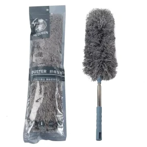 Retractable Feather Duster Car Cleaning Brush with Elongated Stainless Steel Pole and Electrostatic Hair