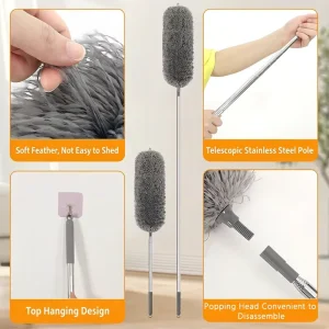 Retractable Flexible-Handle Heavy-Duty Duster with Hook for Home