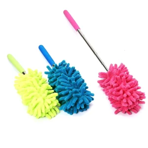 Retractable Long-Reach Washable Microfiber Duster with Telescoping Pole for Home and Office