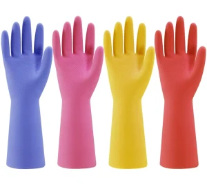 Reusable Black Rubber Dishwashing Gloves with Anti-Slip Grip for Kitchen and Household Cleaning