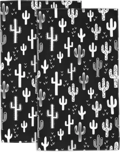 Reusable Cotton Cactus Printed Bathroom Soft Absorbent Hand Bath Towels Dish Towels for Sports Gym Yoga Home Decor