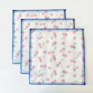 Reusable Cotton Yarn Kitchen Dishcloth Cherry Pattern Super Absorbent Cleaning Wiping Cloth