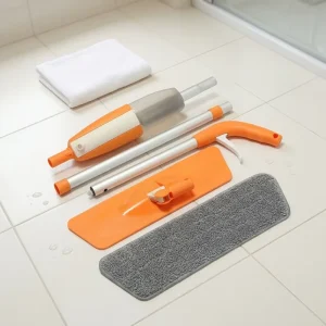 Reusable Flat Mop with Microfiber Refill, Aluminum Rod, Rectangular Head and 2 Mopheads