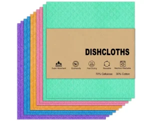 Reusable Kitchen Dishcloths Ultra Absorbent Cellulose Sponge Cloth for Washing Dishes and Cleaning Rags Assorted