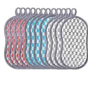 Reusable Kitchen Sponge Set 12-Piece Microfiber Scourer 10x8cm 2-Sided Scrubbing Pad for Kitchen and Bathroom, 6 Colors