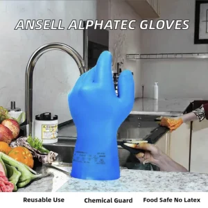 Reusable Nitrile Gloves, Powder-Free Latex-Free Chemical Protection, Food Safety, Kitchen and Cleaning Use