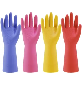 Reusable Oil-Resistant Latex Waterproof Non-Slip Dishwashing Gloves for Kitchen and Household Use