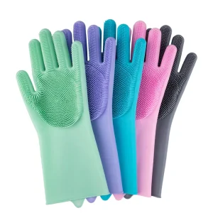 Reusable Silicone Household Cleaning Gloves with Bristles for Kitchen, Bathing, Dishwashing, Fruits, and Pets