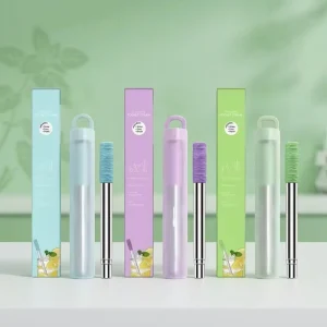 Reusable Telescopic Drinking Straws Stainless Steel Metal Retractable Folding Straw Set With Cleaning Brush Case Drinking Juice