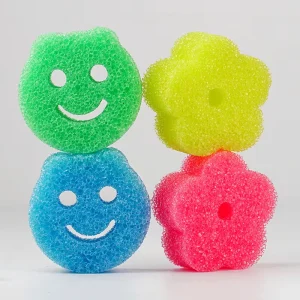 Reusable Temperature Control Smiley Face Cleaning Sponge 3 Pack Dual Sided Non Scratch Scrubber for Dishes Pots Pans Kitchen