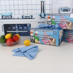 Reusable Warp-Knitted Edgeless Microfiber Cleaning Cloth in Box for House Kitchen Car Outdoor Pack of 50