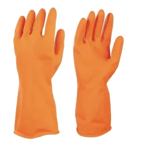 Reusable Waterproof Orange Household Gloves for Housework, Pet Care, Gardening, Laundry, Kitchen, Bathroom Cleaning, and Dishwashing