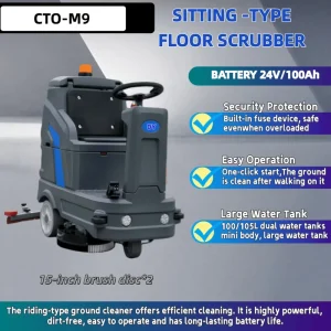 Ride-On Battery-Powered Floor Cleaner and Scrubber with Brush for Tile, Rubber, Wood Surfaces and Burnishing