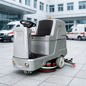 Ride-On Electric Floor Scrubber Industrial Floor Cleaner with Electromagnetic Braking System