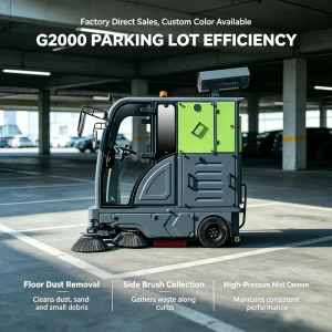 Ride-On Electric Self-Propelled Floor Sweeper with Fog Cannon High Pressure Spray Gun for Road Cleaning