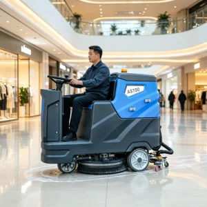 Ride-On Floor Scrubber Commercial Electric Industrial Automatic Cleaning Machine Scrubber Dryer for Epoxy, Tile, and Concrete