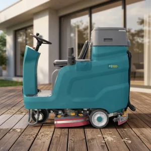 Ride-On Floor Scrubber FD100 with 24V Battery, Self-Propelled, Cold-Water Degreasing Cleaning