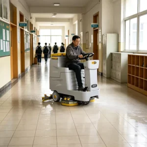 Ride-On Floor Scrubber Machine for Warehouse, Factory and Parking Garage Cleaning