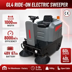 Ride on Electric Floor Sweeper 60L Hopper 8000㎡ h Efficiency 48V Battery Industrial Street Sweeping Machine for Warehouse