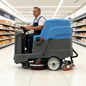 Ride on Floor Scrubber with Electromagnetic Braking System Aluminum Alloy Parts Durable Electric Floor Cleaner for Bus Terminal