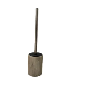Ridged Marble Effect Resin Toilet Brush Holder Set, Freestanding Bathroom Brush Holder