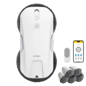 Robotic Window Cleaner with 60mm Slim Design, Ultrasonic Mist, 4-Nozzle 100ml Tank, AI Auto Path, 50min UPS for Smart Glass, Hotel, and RV