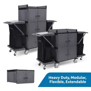 Robust Caster Heavy Duty Foldable Detachable Plastic Custom Logo Cleaning Service Hotel Trolley Walk Behind Cleaning Trolley