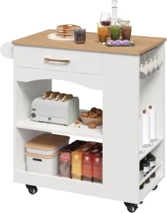 Rolling Kitchen Island Cart with Wheels Mobile Storage Trolley with Drawer Open Shelf Cup Holder for Home Kitchen