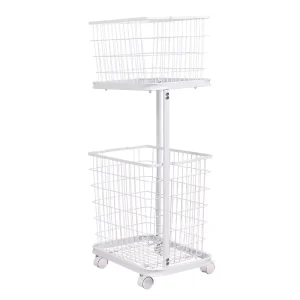 Rolling Laundry Basket 2 Tier Detachable Laundry Cart with Wheels Mobile Storage Organizer for Bathroom Bedroom Laundry Room