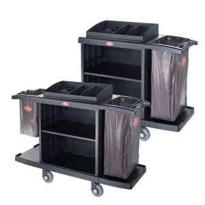 Room Attendants Trolley Black Housekeeping Maid’s Cart for Hotels Plastic Material