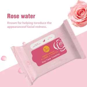 Rose Makeup Remover Wipes with Micellar Water, Moisturizing and Unscented, Travel Use