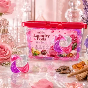 Rose Perfume Laundry Pods with Deep Cleaning and Color Protection for Importers Distributors and Hotel Laundry
