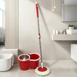 Rotating Mop and Bucket Set with Microfiber Head for Tile and Wood Floors