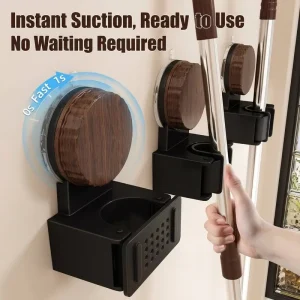 Rotating Suction Cup Mop Holder, Wall-Mounted No-Drill Broom Clip