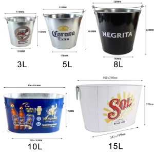 Round 5L/10L Bar Tool Beer Wine Champagne Galvanized Iron Metal Ice Bucket Tin Pail with Bottle Opener