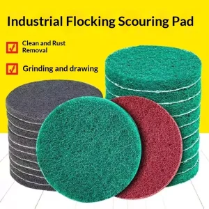 Round Aluminium Oxide Scouring Pad Double Side Water Absorb Sponge Sheet Green Flocking Scrubbing Pad for Polishing