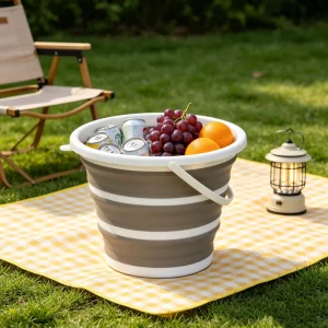 Round Collapsible Water Bucket 10L with Handle Foldable Portable Plastic Pail for Car Washing Household Storage