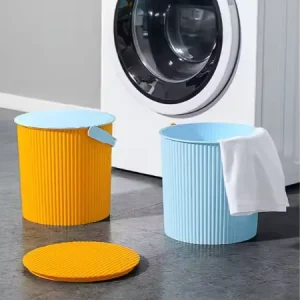 Round Colorful Plastic Bucket Household Portable Container Bucket Bath Laundry Bucket with Lids Handle