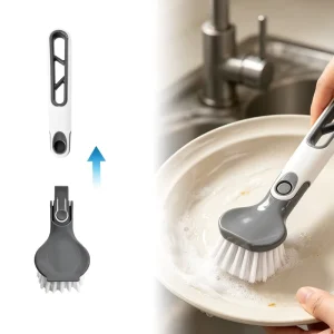Round Dish Cleaning Brush with Detachable Head Long Handle for Pots Pans and Kitchen Cleaning