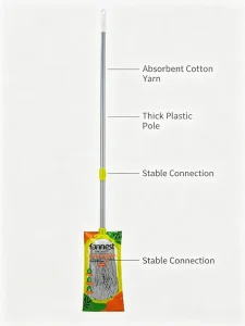 Round Head Cotton Yarn Floor Mop, 150cm Spray-Coated Iron Pole, 0.27mm Wall Thickness, PP Copolymer