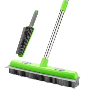 Rubber Broom with Squeegee for Carpet Pet Hair Remover Portable Detailing Lint Brush Hardwood Floor Tile