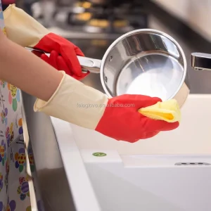 Rubber Household Washing Gloves Customized Logo Thin Comfortable Household Kitchen Cleaning Gloves Bi color Latex Mix Two Colors