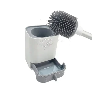Rubber Silicone Toilet Brush with Square Base, Drawer, and Wall Mount