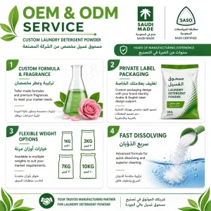 SASO Certified Saudi Market Laundry Powder OEM ODM Private Label Detergent 1kg 2kg Bulk Custom Arabic Design Lemon