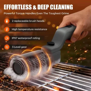 SEB Electric Rotary Grill Brush Cordless Rechargeable 180 Adjustable Angle 3 Speed Motor Outdoor Gas Grill Cleaning Accessories