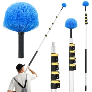 SHINMING XM XM7 Silver 24ft Adjustable Aluminum Alloy Telescopic Pole Cleaning Kit Microfiber Nylon Plastic Cobweb Duster for