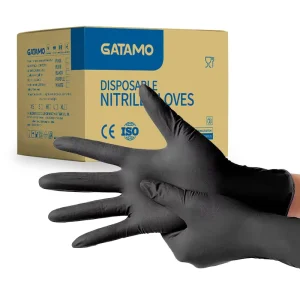 SN022 Black Nitrile Disposable Gloves Powder-Free Medium EN420 Certified Chemical-Resistant for Industrial Exam and Kitchen Use